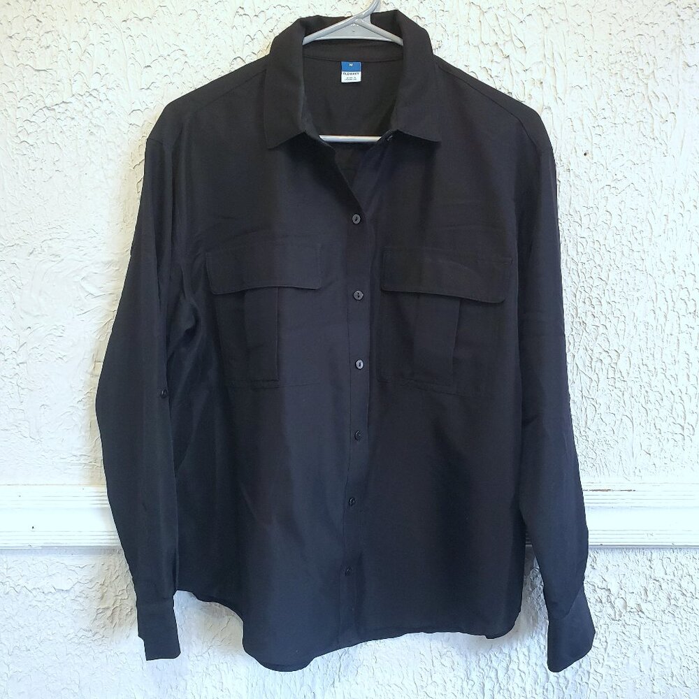 Old Navy Button Up Boyfriend Shirt, Women's M, Black